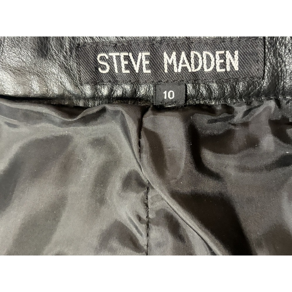 Steve Madden Vintage Y2K Genuine Leather Pants 10 Black Studded Moto Rocker - Picture 13 of 15